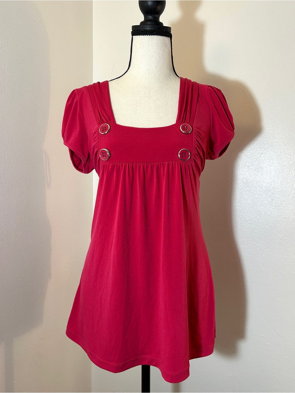 Vintage Heart Soul Y2K Coquette Pink Button Empire Waist Babydoll Top